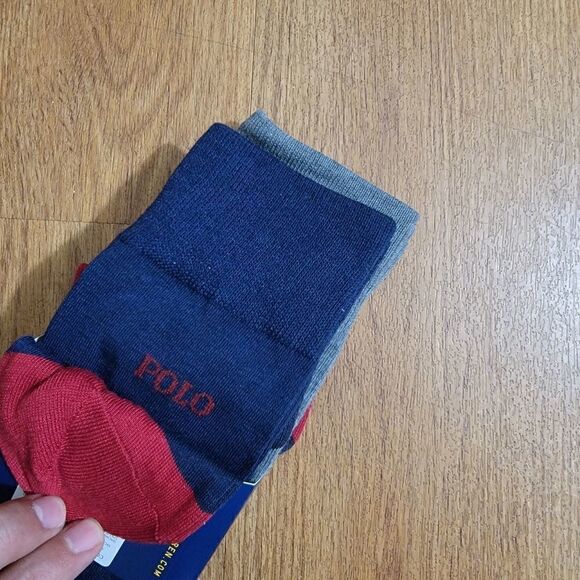 Polo Ralph Lauren Men's Dress Casual Crew Socks Argyle Solid Pattern Navy Gray - Picture 4 of 7